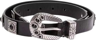 Golden Goose Zwarte leren riem met zilveren gesp - Dames - Riemen - Zwart - 75 CM - Leer - Accessoires