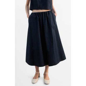 Mango Cotton Midi Skirt in Navy at Nordstrom, Size Small