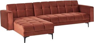 Beliani Beliani - Velvet Tufted Right Hand Corner Sofa w Ottoman Reclining 3 Position Backrest Click-Clack Red Alnes