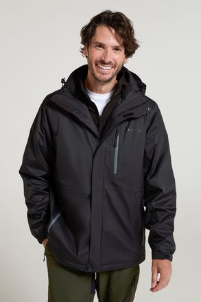 Mountain Warehouse Bracken Mens 3 in 1 Extreme Waterproof Jacket Warm Hooded Zip Up Winter Coat Black