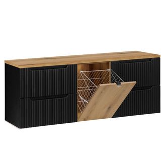 Petits Meubles Mueble bajo lavabo y madera 160cm paneles laminados negro
