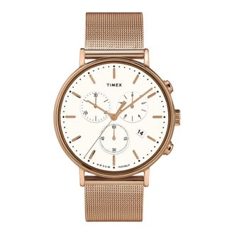 Timex Fairfield Chronograph Watch in Rose Gold Tone/White Men 41mm Mesh Band