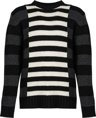 Les Hommes Wollen trui met ronde hals en strepen - Heren - Truien - Veelkleurig - Maat: XL Wol