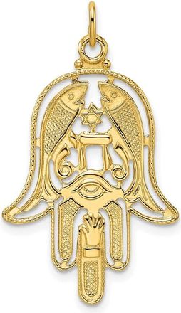 Diamond2Deal 14k Yellow Gold Polished Textured Solid Hamsa Pendant