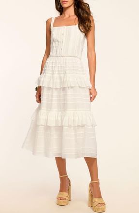 Ramy Brook Daria Lace & Ruffle Sleeveless Midi Dress in White at Nordstrom, Size Xx-Small