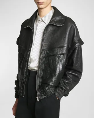 Saint Laurent Mens 80s Leather Bomber Jacket