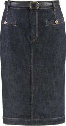 Self Portrait Rokken, Dames, Blauw, S, Denim, Indigo Denim Midi Rok