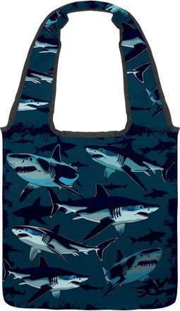 Generic Sharks Seabed Reversible Canvas Shoulder Tote - Double-Sided Print, 12oz Cotton, 27cm Drop, Fold-Flat Bag for Travel, Shopping, Street Outings