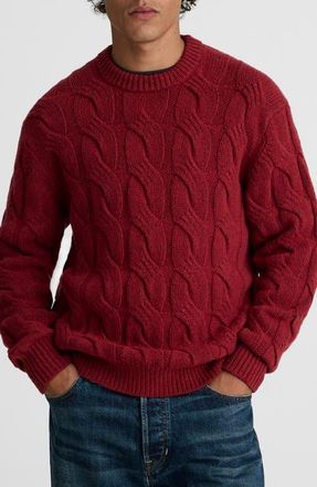 Madewell Crewneck Cable Knit Wool Blend Sweater in Heather Garnet at Nordstrom, Size X-Large