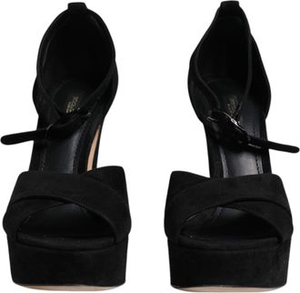 Dolce & Gabbana Black Leather Platform Heels Sandals Womens Shoes (Pre-Owned)