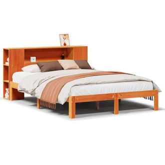 Berkfield Home Bookcase Bed without Mattress Wax Brown 140x200cm Solid Wood Pine | Size: 140x200 cm