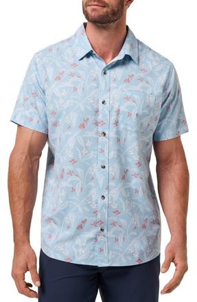 Travis Mathew Techwoven Coast Floral Short Sleeve Performance Button-Up Shirt in Forget Me Not at Nordstrom, Size X-Large