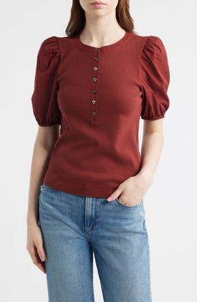 Paige Brandy Puff Sleeve Shirt in Burnt Sienna at Nordstrom, Size Xx-Small