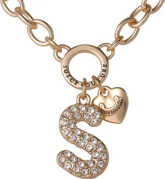 Juicy Couture Bubble Letter Necklace for Women with Clear Stones 18+2, Chunky Initial Necklace Gold-Tone in Letter S at Nordstrom