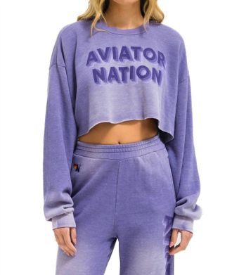 Aviator Nation 3D Cropped Crew Relaxed Sweatshirt In Faded Grape