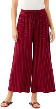 Fifteen Twenty Amanda Stripe Drawstring Ankle Wide Leg Pants in Burgundy at Nordstrom, Size X-Small
