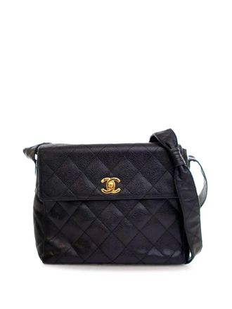 Chanel Borsa a tracolla CC in pelle Caviar trapuntata con chiusura a girello 1996-1997 - Nero