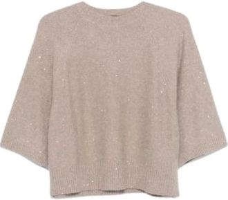 Fabiana Filippi Round-neck Knitwear, female, Beige, Size: XS Sequins Wool Sweater