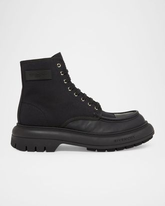 Givenchy Men & apos;s New Outdoor Canvas and Leather Lace-Up Boots