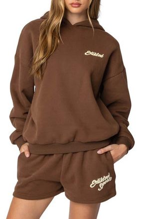 Edikted So Sporty Hoodie in Brown at Nordstrom, Size X-Large