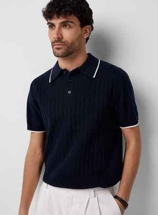 Le 31 Mens Wide-rib knit Polo Shirt