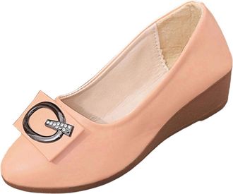 Generic Ladies Slip On Shoes Lightweight Pump Shoes Solid Color Stylish Classic Comfortable Casual Low Wedge Heel Work Shoe Outdoor Office Khaki