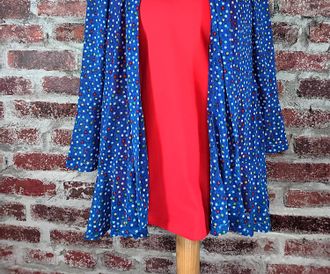 Multiples Womens Dot Print Flounce Hem Jacket In Blue