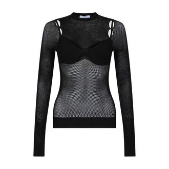 Off-white Long Sleeve Tops, female, Black, Size: S Arrow Fishnet Top