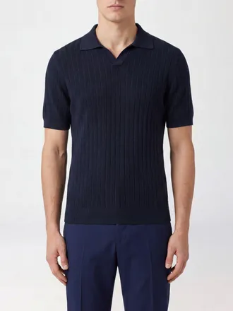 Fedeli Polo slim fit in maglia di cotone organico a maniche corte con scollo a V