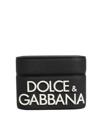 Dolce & Gabbana Case Black Pvc Embossed Logo Flip Holder Women Airpods Tin Polycarbonate Accessory
