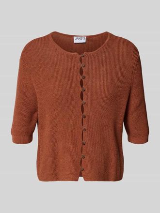 Jake*s Casual Strickjacke mit 1/2-Arm in Dunkelbraun, Gr&ouml;&szlig;e XXL