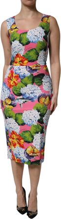Dolce & Gabbana Womens Floral Print Midi Dress - Light Pink viscose - Size EU 32 (Womens)