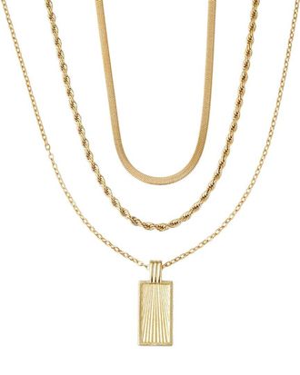 Adornia Adornia 18K Plated Stainless Steel Tarnish-Resistant Dog Tag Necklace Set