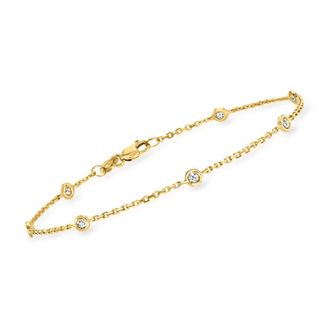 RS Pure by Ross-Simons Bezel-Set Diamond Station Bracelet in 14kt Yellow Gold
