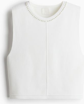 H&M Tanktop mit Perlenstickereien - White