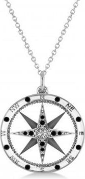 Allurez Compass Pendant Black & White Diamond Accented 14k White Gold (0.19ct)