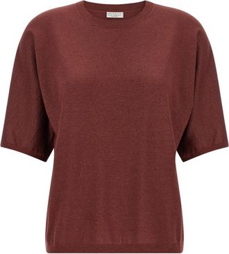 Brunello Cucinelli Maroon Knitted Crew Neck Sweater