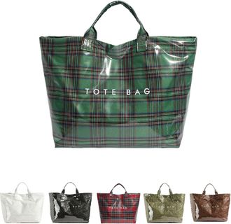 Generic Christmas Plaid Tote Bag for Women PVC Tote Bags Trendy ChristmasGift Bag Large Carry All Hobo Handbag for Shopping (Green-a)