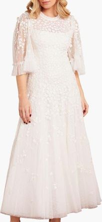 Needle & Thread Scatter Blossom Round Neck Ankle Gown in Swan White at Nordstrom, Size 14