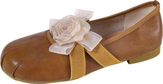 Generic Dancing Shoes Size 3 Flat Ballet Shoes Round Head Soft Bottom Versatile Flat Single Shoes Female Leather Ballet Shoes (Brown, 4.5)