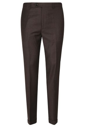 Berwich Brown Retro Long Wool Pied De Poule Trousers
