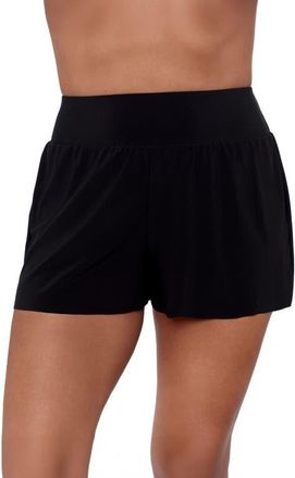 Aqua Green Beach Short High Waist Swimsuit Bottom in Black at Nordstrom, Size X-Large