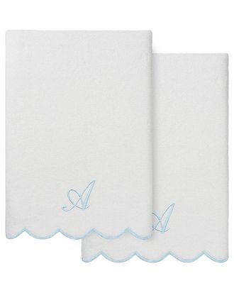 Linum Home Textiles 100% Turkish Cotton Adornia Scallop 2Pc Personalized Bath Towel Set