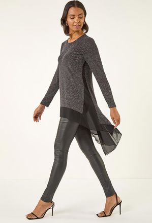 Roman Sparkly Chiffon Hem Stretch Top