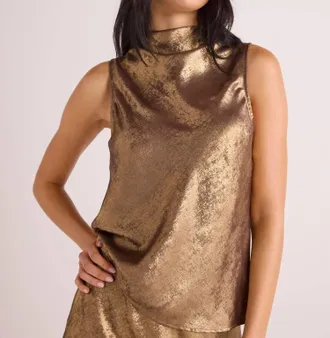 Bella Dahl Cowl Neck Bias Top In Gold