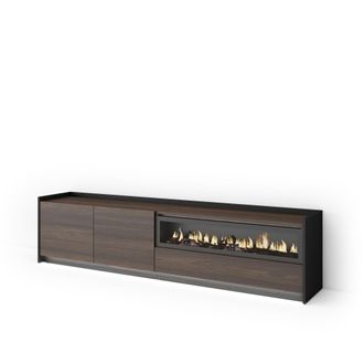 Skraut Home Skraut Home - Mueble Tv, Televisi&oacute;n, Muebles De Sal&oacute;n, Almacenaje, 207x37x50cm, Para Tv Hasta 80, Chimenea El&eacute;ctrica, Led, Estilo Moderno, Roble Oscur