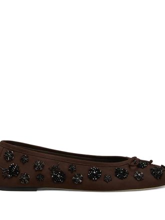 Stuart Weitzman Prima bow embellished ballet flat - Brown