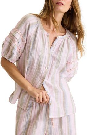 Tommy Bahama Cypress Grove Stripe Gauze Button-Up Top in Cyber Light at Nordstrom, Size X-Small