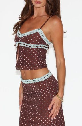 Tiger Mist Amara Lace Crop Camisole in Brown/blue Polka Dot at Nordstrom, Size Xx-Small