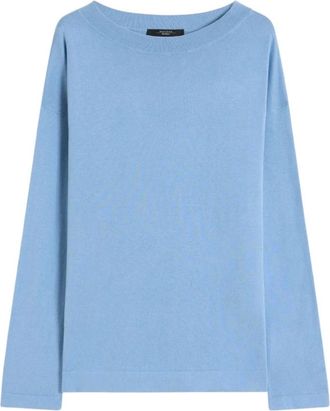 Max Mara Trui van zijde en katoen - Dames - Ronde hals truien - Blauw - XL - Katoen - Truien & Vesten